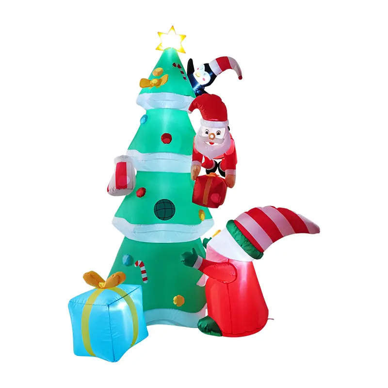 7 FT Inflatable Christmas Tree with Built-in Bright LED Lights, Funny Biting Santa Claus Xmas Decor, Powered Blow-Up Ornament for Outdoor Garden Holiday Party Use, Yard Decorations Outside, Cartoonish Colorful Kit
