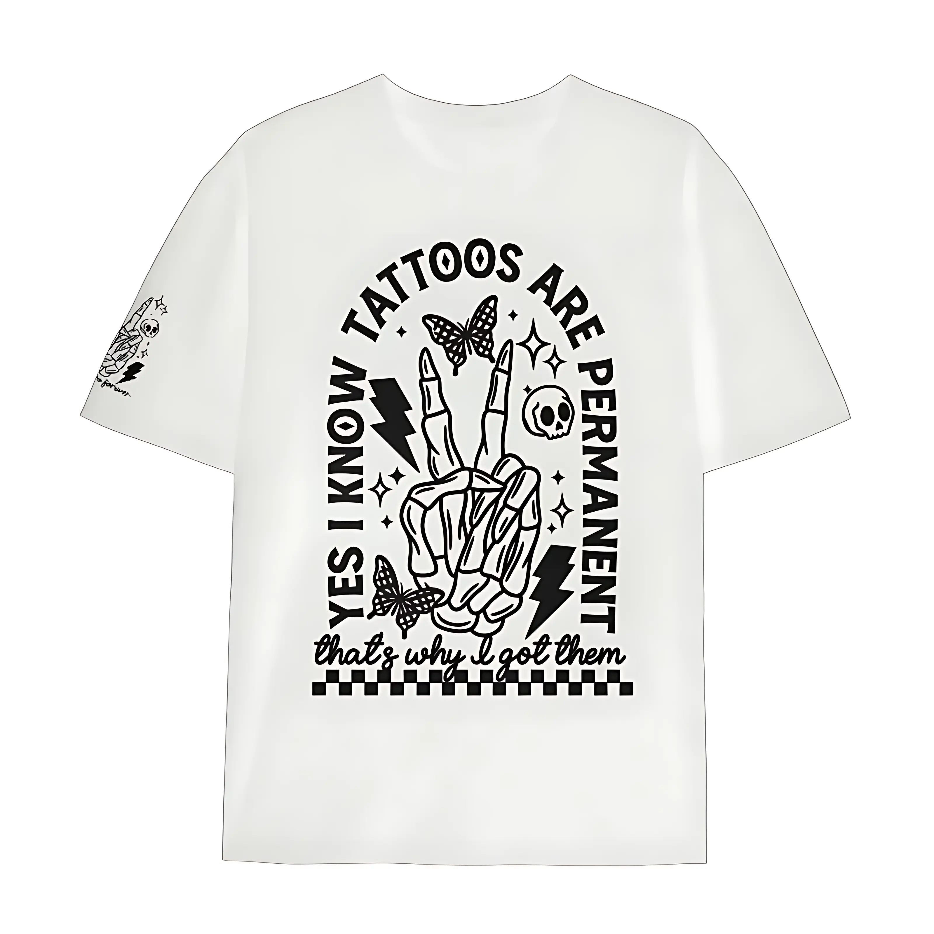 Yes I Know Tattoos Are Permanent T‑Shirt | Retro Skeleton Peace Hand Butterfly Graphic Tee, Tattoo Lover Casual Streetwear Short‑Sleeve Top for Men & Women