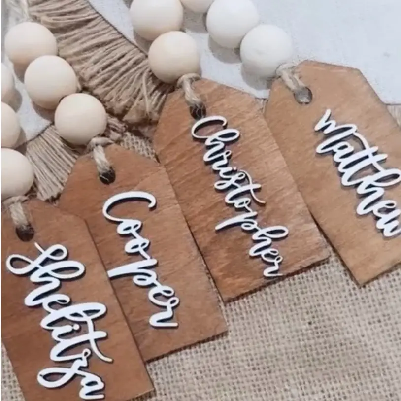 DOLCE CRAFTS Personalized Stocking Tag, wood tags, Beads avaliable, wooden tags made in the USA Ornaments Decor