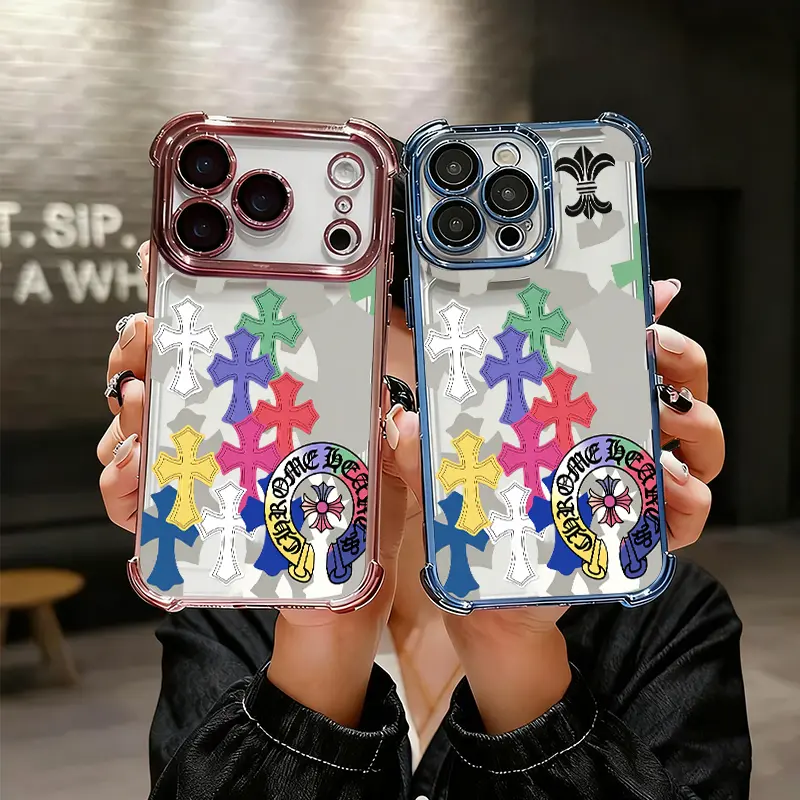 Cross Collage Silicone Phone Case Suitable for iPhone 17 17 Pro 16 Pro 15 Pro Max 14 Plus 13 Pro 12 11 Series Airbag Anti Drop Shockproof Protective Cover Protection Smartphone
