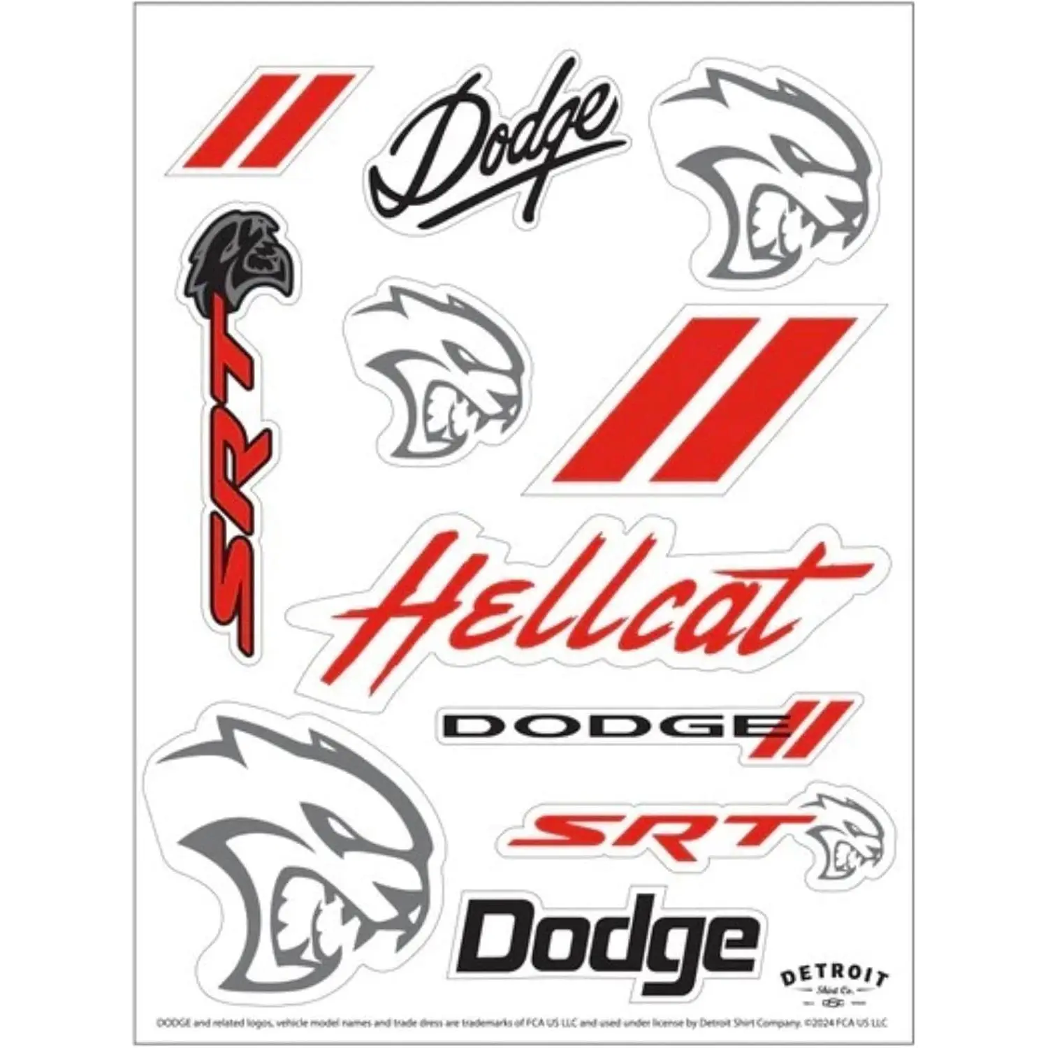 Dodge SRT Hellcat 11-Decal Sticker Sheet| SRT, Hellcat, Dodge Rhombus, and Red Stripes Stickers| 6"x8" Indoor/Outdoor Peel-Off Stickers