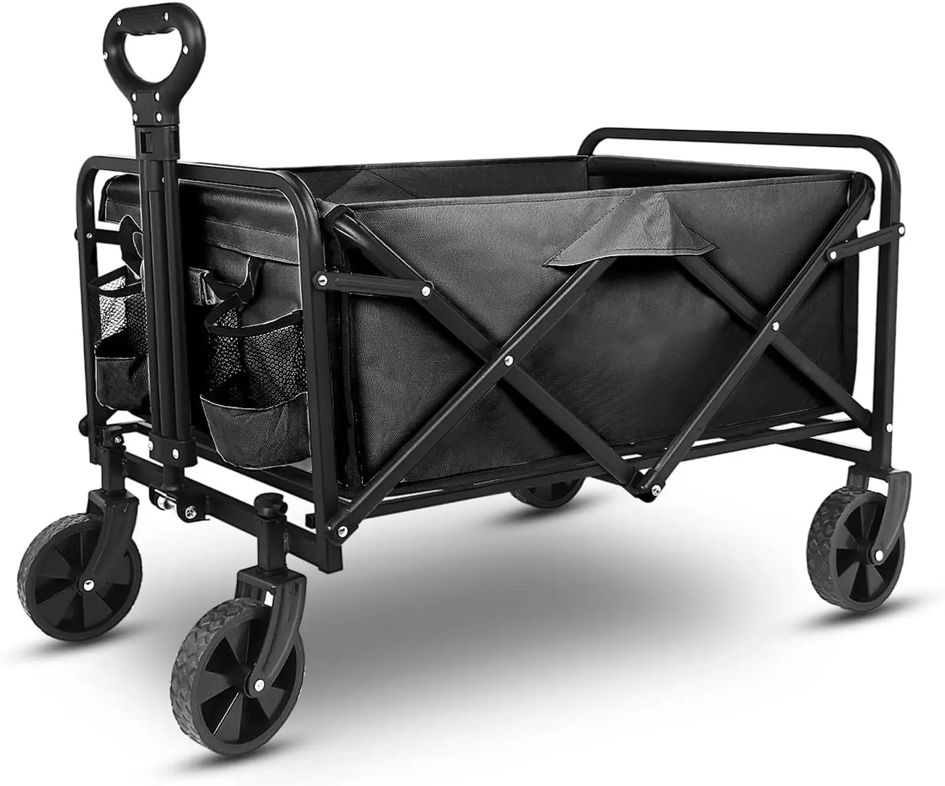 Yesker Foldable Iron Frame Wagon Trolley - 220lbs Heavy Duty Compact Collapsible Utility Cart for Adults with All-Terrain Wheels, Portable for Beach, Camping, Outdoor Adventures, Grocery Shopping (Black), Gardening