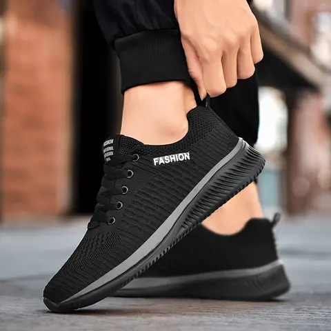 Men's All Black Braid Knit Trendy Fashion Workout Gym Walking Sneakers - Active Casual Trainers, Soft Breathable Upper, Lightweight Solid Design, Cloth Inner, Reduces Leg Fatigue, Eases Long Walks, All-Season Casual Jogging Footwear
