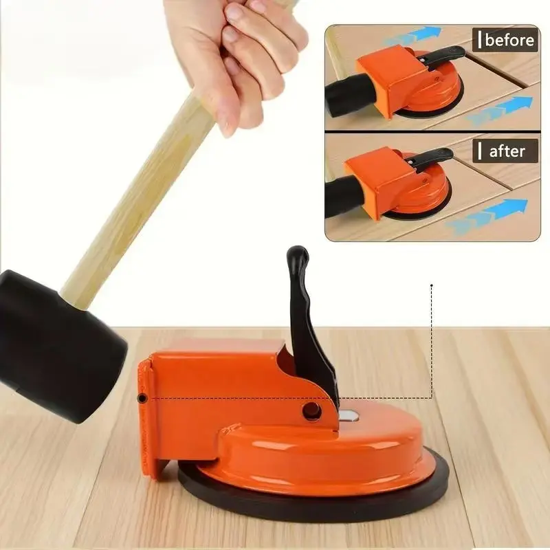 Heavy-Duty Floor Gap Fixer Tool Kit with Strong Suction Cup Gap Puller, 2 Reusable Pads, Rubber Mallet, Aluminum Alloy Handle, No Glue/No Nails/No Damage, Safe for Laminate Vinyl Hardwood Floors, for DIY Enthusiasts, Saves Contractor Bills, With Pads