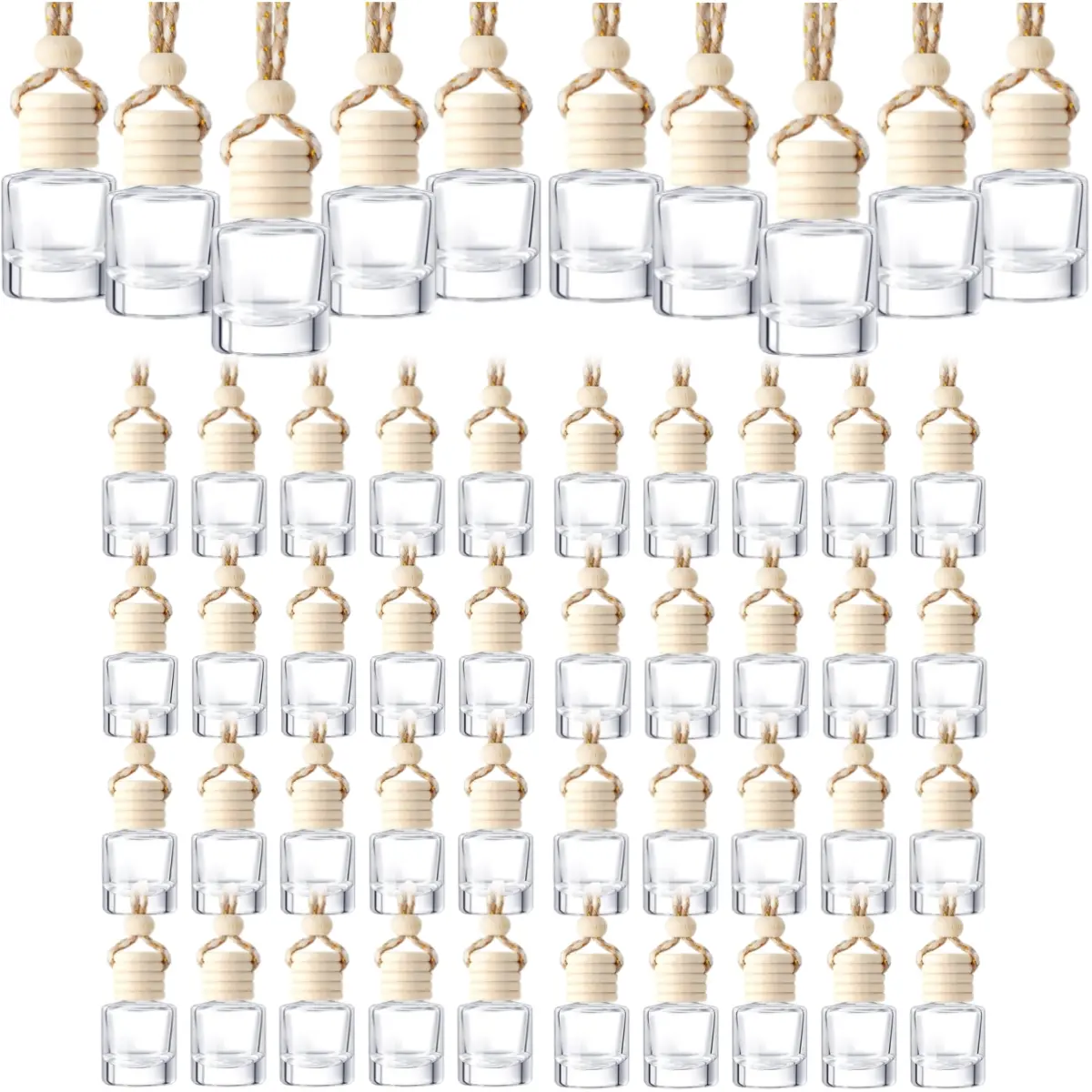50Pcs/Set Empty Glass Perfume Bottle,Hanging Car Air Freshener Car Diffuser Bottles,Freshener Diffuser Bottle Pendant for Essential Oil Fragrance Aromatherapy Ornament,Hand Tools Kits