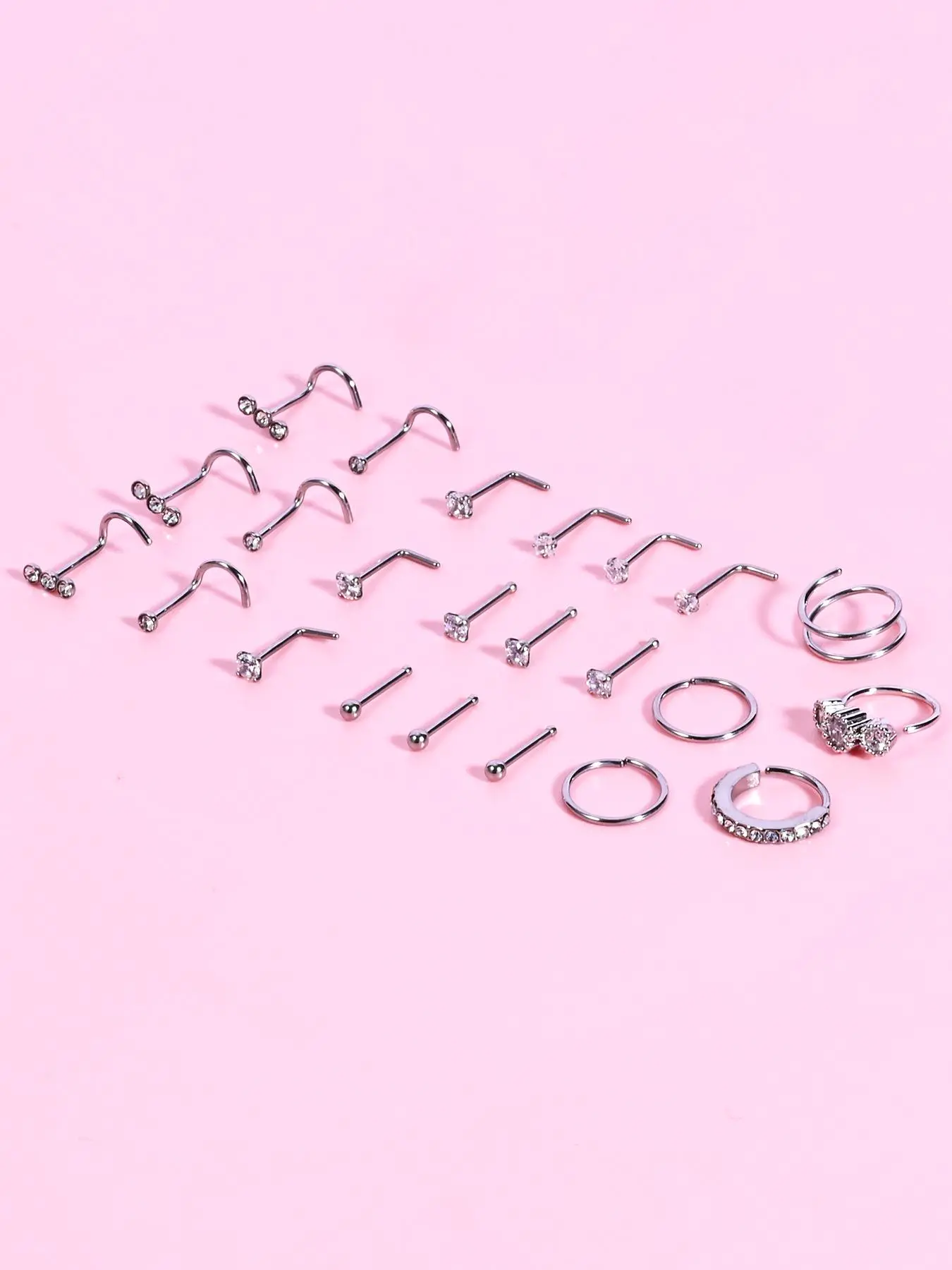 Mixed Style Nose Ring Studs, Gems Nose Ring, Nose Rings Hoops Stud, Stainless Steel Nose Rings, Round CZ Diamond L Shaped Nose Stud, Nostril Piercing Jewelry for Women Men, Body Jewellery, Chic Body Jewelry