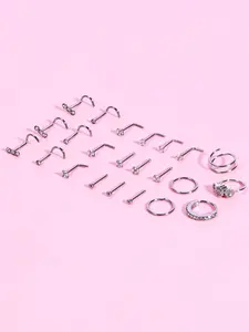 Mixed Style Nose Ring Studs, Nose Rings Hoops Stud, Stainless Steel Nose Rings, Round CZ Diamond L Shaped Nose Stud, Nostril Piercing Jewelry for Women Men, Body Jewellery