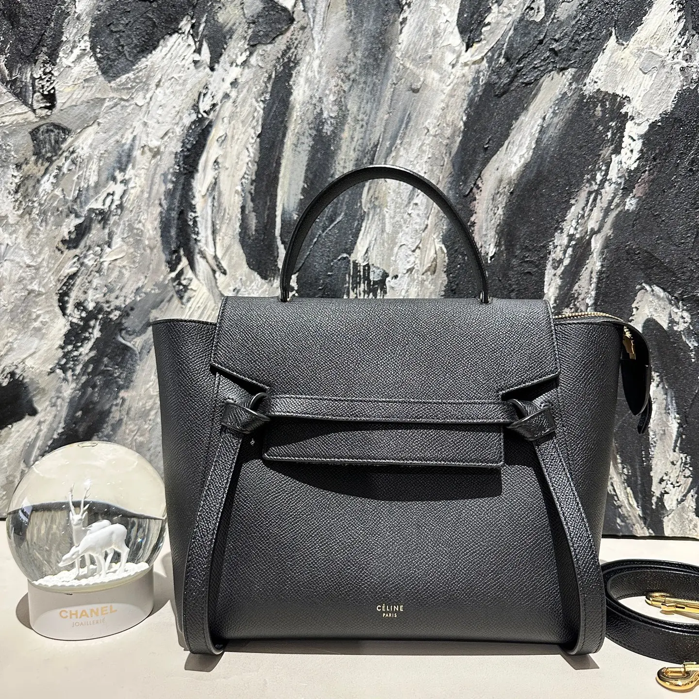 Pre-owned Celine Paris Black Saffiano Leather Mini Tote Bag with Top Handle and Crossbody Strap