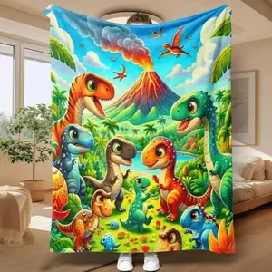 Cartoon Dinosaur Pattern Blanket, Soft Throw Blanket, Air-conditioned Room Blanket, Warm Nap Blanket For Home Office Travel Camping Children's Dinosaur Blanket Gift Playful
