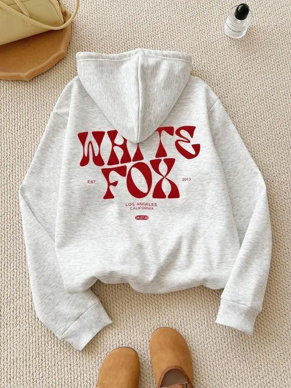 Foxxx Women's Vintage American Style Casual Hoodie, Fall Winter Fleece Lined Jacket, Long Sleeve Letter Print Backless Top Gift.
