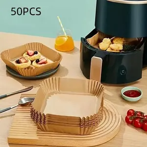 50 Air Fryer Baking Paper Liners, Non-Stick, Easy Clean Single Layer Paper, Suitable for Baking, Roasting, Microwave Heating, Bakeware
