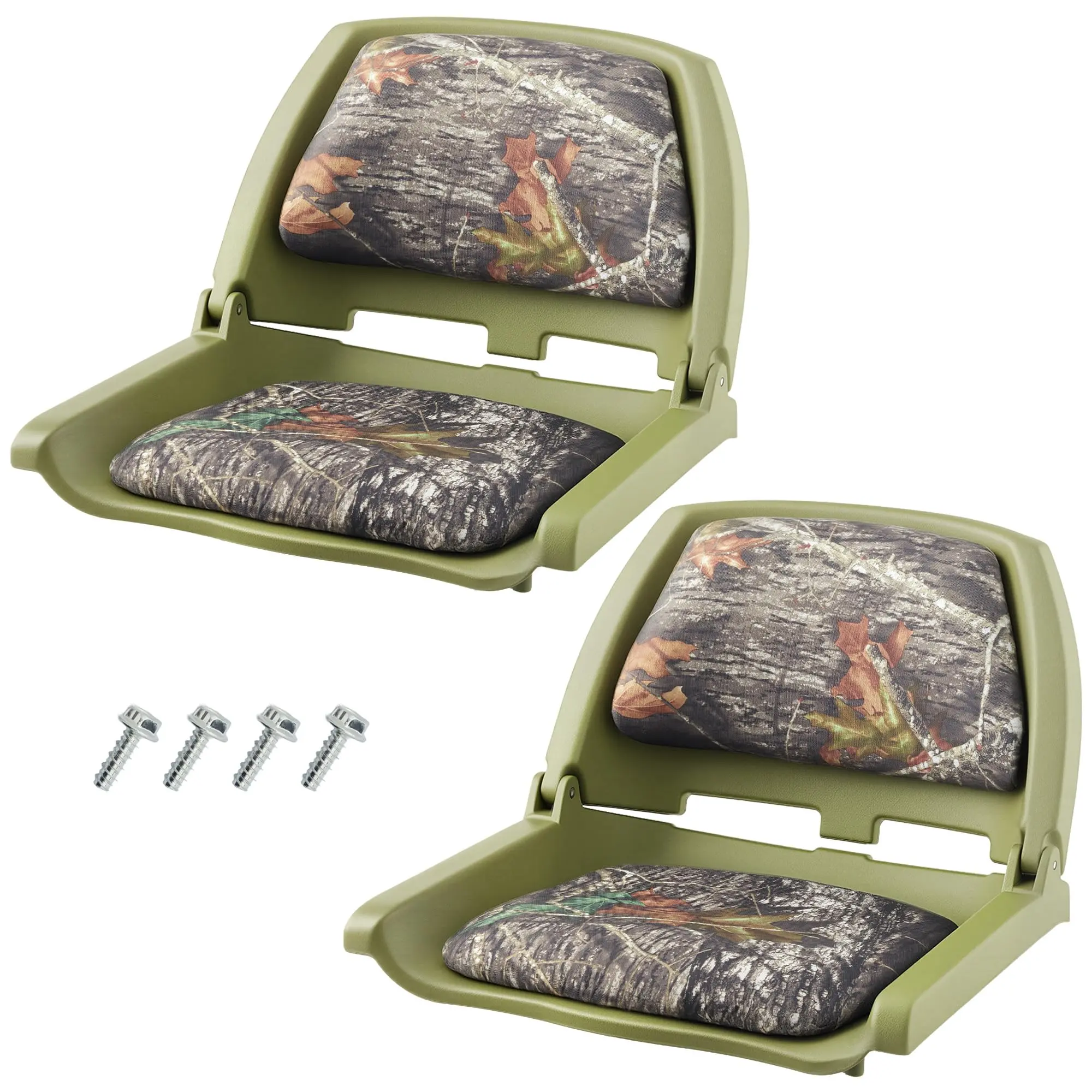 Garvee 2 Pack Molded Low Back Fishing Boat Seats with Flip-Up Design, Ideal for Jon Boats, Bass Boats, Speedboats, Canoes, and Sightseeing Boats in Camo Pattern