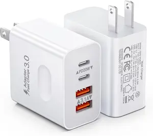[2-Pack] USB C Wall Charger, 40W 4-Port Fast  Block USB C Charger Dual USBC Power Adapter + QC Wall Plug Multiport Brick Type C Block for  15/14/13/12/11/Pro Max/XS/XR, iPad,