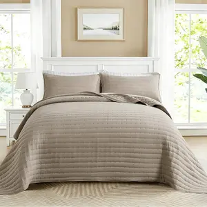 Sets, California King Size 3 Pieces -118"x106" Quilted Bedspread with Shams, Bedspread Coverlet Khaki Lightweight-Bedding Decor for All