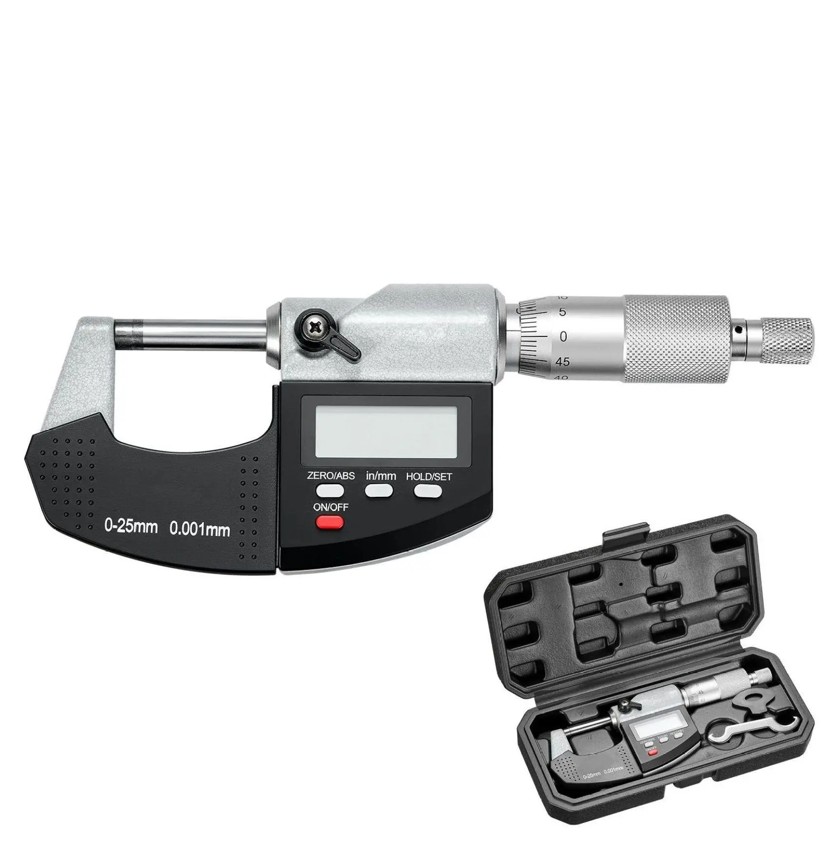 Digital Micrometer 0-1 Inch, 0.00005" Resolution, Ultra-Precision, LCD Display, in/mm Conversion, Carbide Tip, Measuring Tool with Case Yes