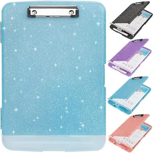 Glitter Clipboard with Storage,Storage Clipboard with Pen Holder,A4 Binder Clip Boards 8.5x11 with Low Profile Clip,Side Opening Sparkle Clipboards, Clipboards Folder for Office Supplies-Aqua Blue
