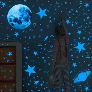 930pcs Glow in the Dark Stars and Moon for Ceiling, Glowing Stars and Planets Wall Stickers, Wall Decal, Decorative Decal, Bedroom Decor, Girl Room Accessories, Holiday Christmas Decorations, Gifts and Party (Blue)