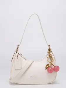 Lychee Pattern Shoulder Bag, Women's Crossbody Bag with Cherry Charm, Fashionable Minimalist Handbag, Versatile Crescent Bag, Y2K Style, Half Moon Purse, Versatile Shoulder Bags