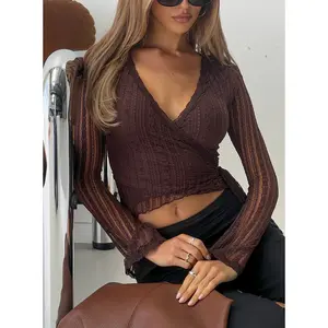 Tevon Wrap Long Sleeve Top Brown