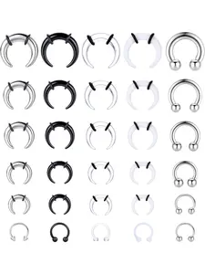 Septum Pinchers Tapers Rings, Septum Clicker, Acrylic Stainless Steel Internally Threaded Spike Horseshoe Barbells, Nose Ear Cartilage Stretching Kit, Nose Piercings Kit for Women Men