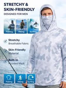Men's Long Sleeve Hooded Fishing Jacket with Face Mask, Gradient Color Outdoor Fishing Clothing, Sun Protection Jumper