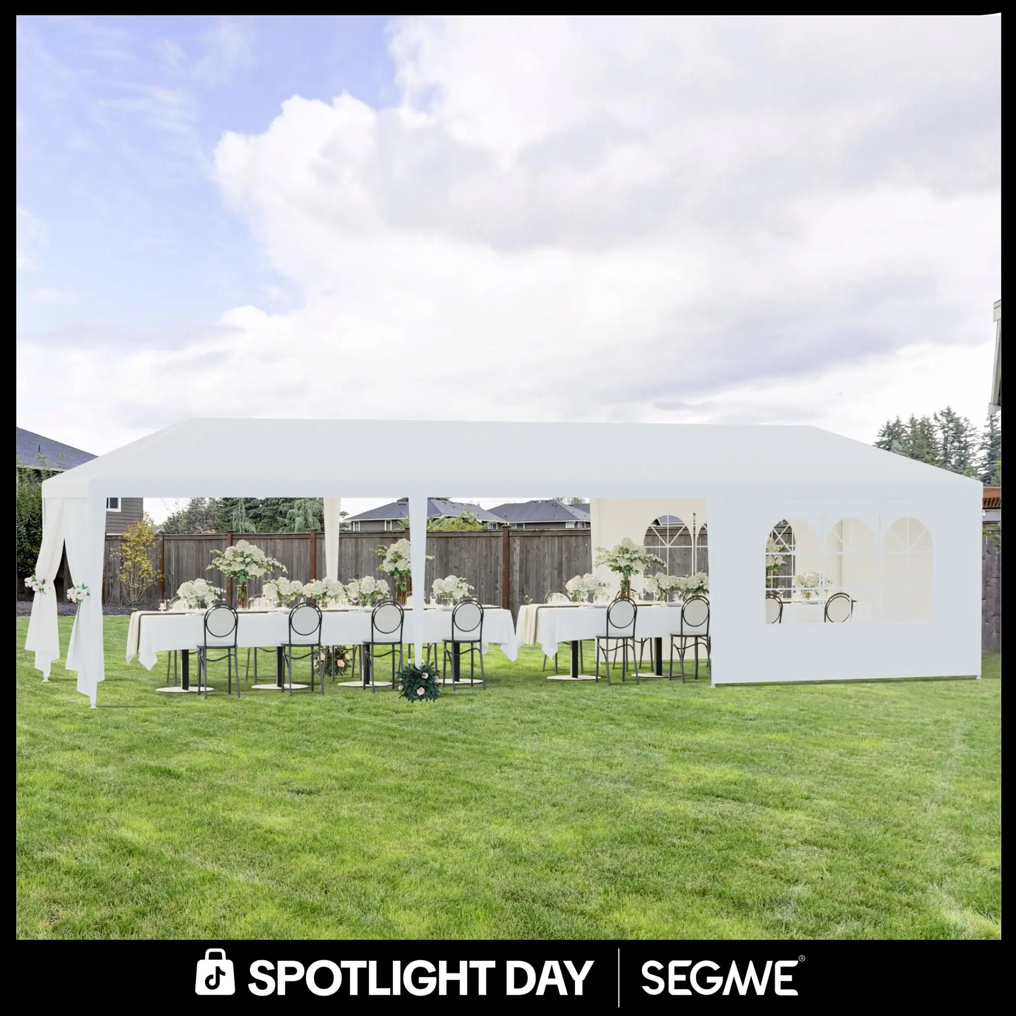 Segawe Multi-Size Rectangular Outdoor Camping Party Tent - 10x20/10x30 Taped Tents with Removable Walls, Polyethylene Shaded Canopy, Alloy Steel Frame Feels Sturdy, 47.7lbs for Weddings, Wedding, Stake, Rectangular Shape