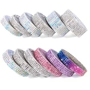 Bling Rhinestone Sticker Tape – DIY Decoration Strips, 6/8 Rolls (1 Yard per Roll), Color & Solid Sparkle