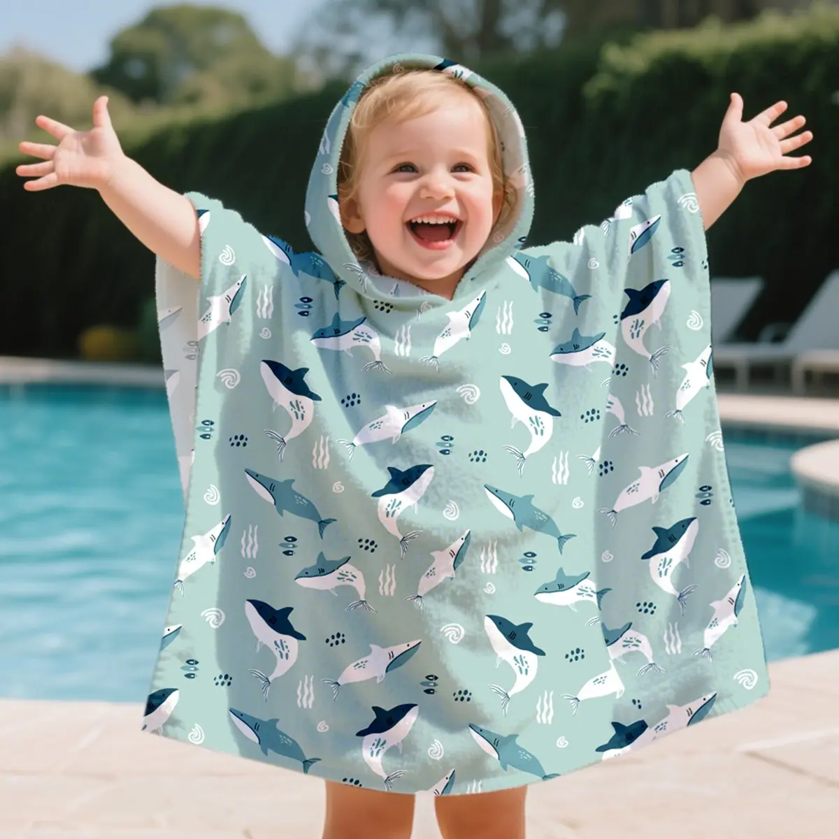 Infant Beach Bath Towel Set, Toddler Beach Towel, Ultrafine Fiber Absorbent Hooded Towels, Suitable for Babies 1-1.2m Height, Cute Pattern Wrapping Cloth