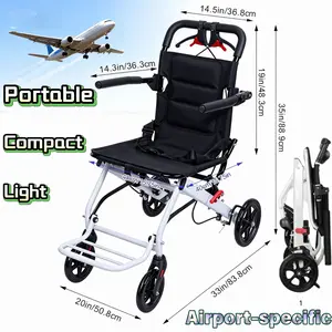 Ultralight Small Folding Wheelchair for Travel & Transit | Carbon Steel Frame, Easy Cabin Storage on Planes, Trains, Ships | Safety Strap & PU Wheels | Travel-Only Design
