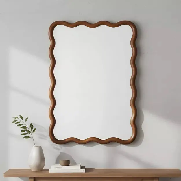 Solid Wood Wavy Rectangle Decorative Mirror 30x40 for Bedroom, Bathroom