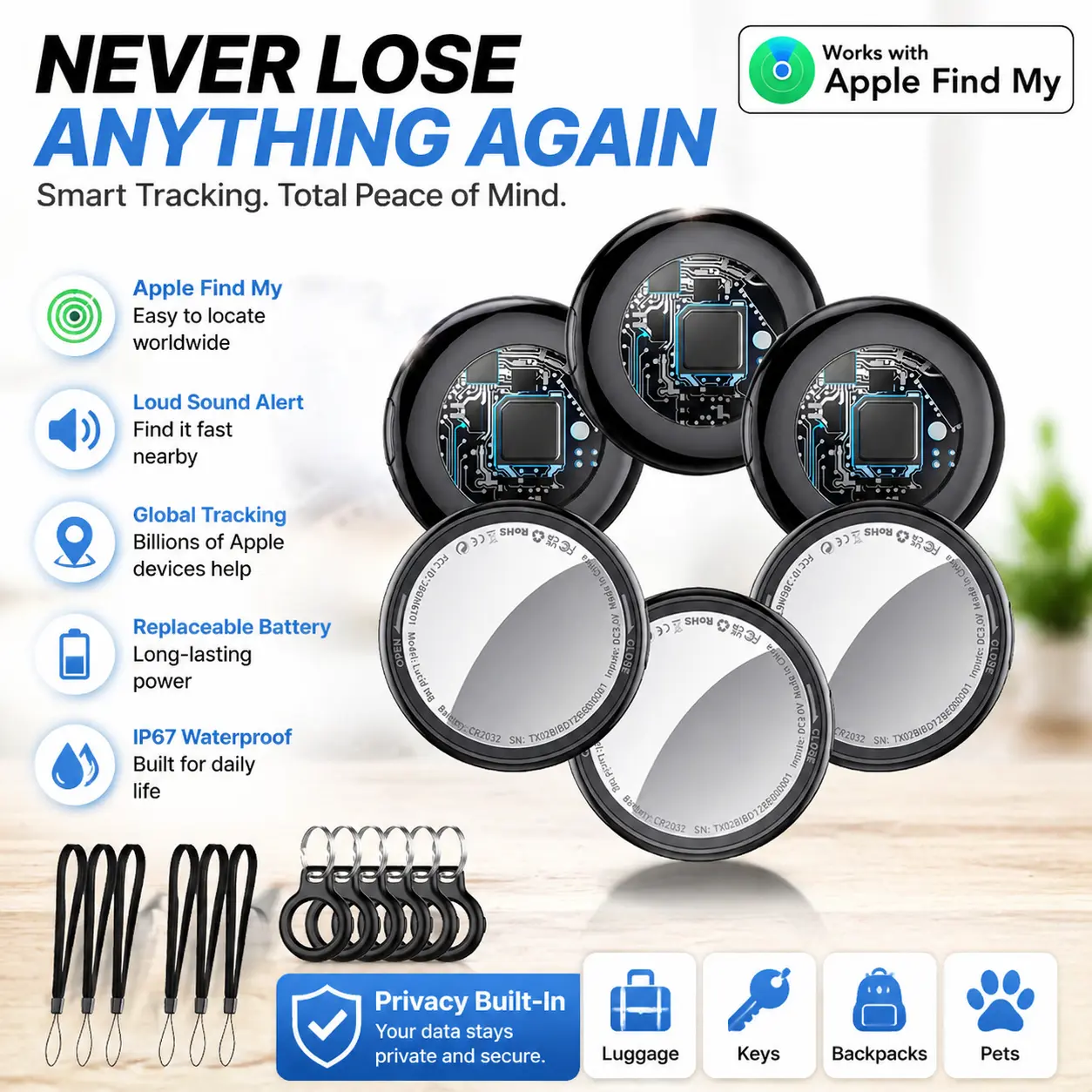 [Free Deliver] Tukio 2026 GPS Tracker(iOS Only) for Car & Pets,Mini Trackers Device with Weatherproof Case-No Monthly Fee-Best Hidden GPS Trackers,Global Coverage Location Tracker,Anti-lost Device,For Apple Find My (iOS Only) For iPhone