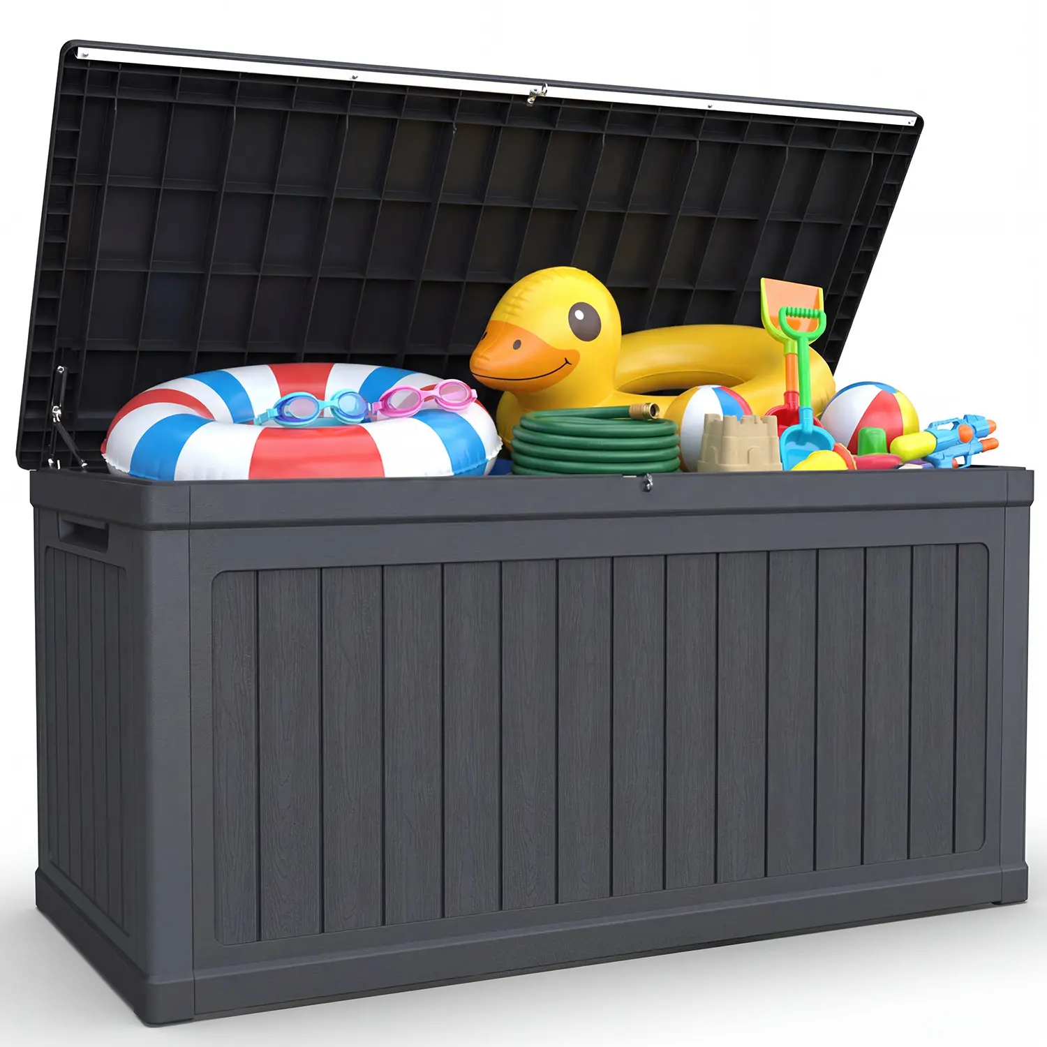 320 Gallon Outdoor Storage Deck Box, Waterproof Resin Deck Boxes with Handle & Lockable for Patio Furniture, Garden & Pool Tools -Swimming Pool, UV Resistant, Black (320)