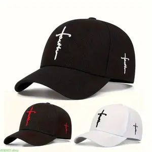 Faith Cross Embroidered Unisex Baseball Cap Black Cotton Adjustable Dad Hat for Casual Streetwear Outdoor Use and Daily Activities