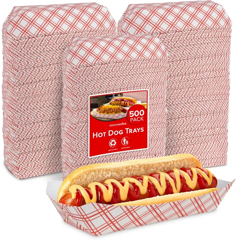 7" Checkered Hot Dog Tray - 500ct