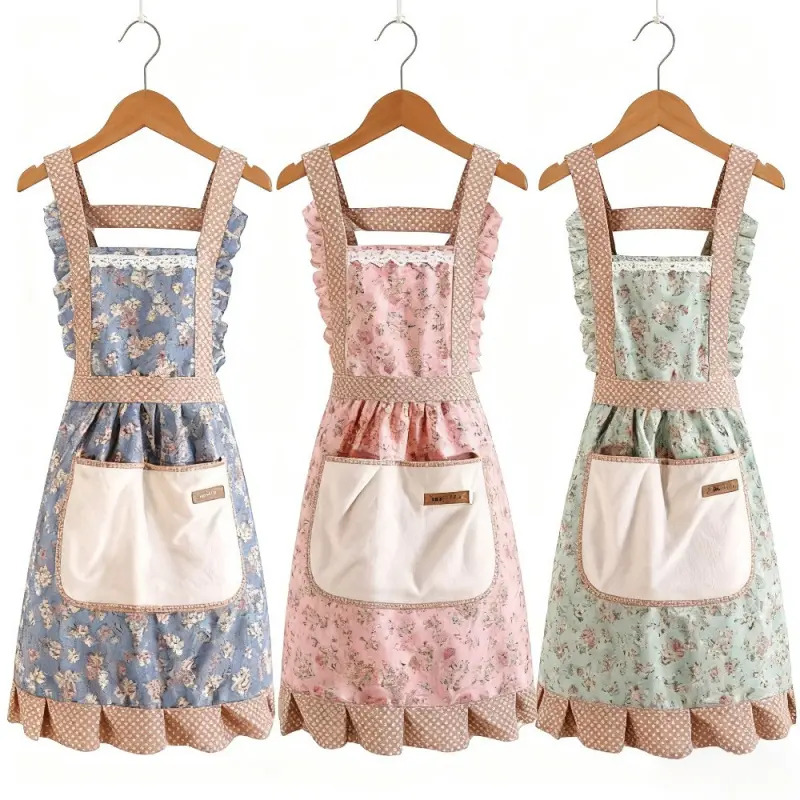 3 Pack Cute Floral Princess Aprons | Vintage Cottagecore Style | Adjustable Kitchen Aprons with Large Pockets for Baking, Cooking & Cafe Work
