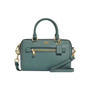 COACH Rowan 17 Dual-Slot Zip-Top Handbag, Crossbody & Shoulder Bag for Women, Textured Leather, Ink Green