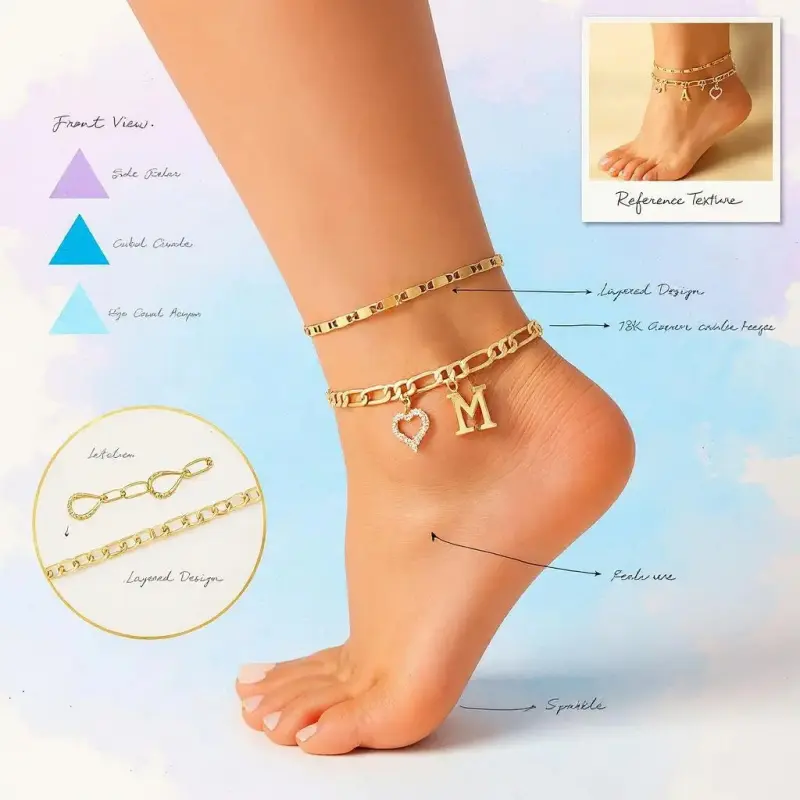 Initial Letter Heart Anklet Adjustable Gold-Plated Waterproof Tarnish-Resistant Foot Chain Jewelry for Women Girls Personalized Initial Charm with Love Heart Perfect Summer Beach Fashion Everyday Wear Romantic Gift