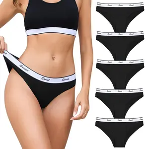 LEVAO Women's Cotton Underwear, Breathable Cotton Sweet Webbing Sports Briefs, Low-Rise Bikini Underwear 5 Pack S-XL