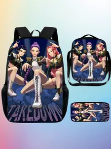 Rumi Kpop Demon Hunters Backpack 3 Piece Set, Anime Print School Backpack, Casual Daypack with Lunch Bag Pen Case, Student Backpack for School Travel