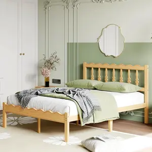 Aardhen Modern Queen Bed Frame with Wavy Headboard 14-Inch Metal Slats Silent Support No Box Spring Needed Easy Assembly Ample Underbed Storage Sturdy Indoor Bedroom Bed for Kids