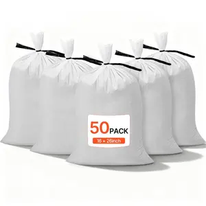 summervibes Heavy Duty Woven Polypropylene Sand Bags Set, 50-Pack 16x26 in Empty Flooding Prep Sandbags with Tie Strings, 1600-Hour UV-Resistant, 50Lbs Capacity, Durable Trash Bag