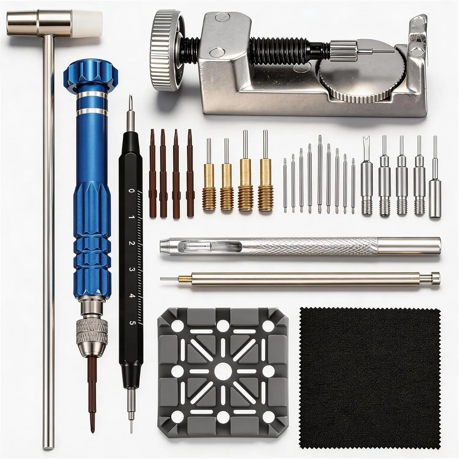 Watch Link Removal kit - Adjustment Tool Kit,Watch Band Tool with Spring Bars,5-in-1 Precision Screwdriver,Holder,Hammer,Spring Bar Tool with Scale for Watch Resizing