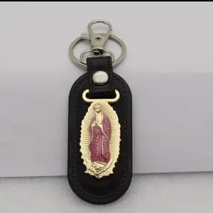 Carved Religious Keychain with 7 Color LED Lights - San Judas and Virgen Maria Carved one piece