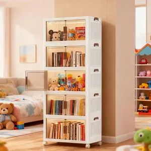 60CM/5 Layers Stackable storage bins with LIDS, closet storage and storage Spaces with doors, large plastic storage boxes with wheels, folding lockers for bathrooms, kitchens, camping and offices.