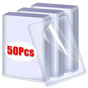 50pcs High-Quality Transparent Kpop Card Sleeves with Protective Film, 35pt Thick PVC Top Load Card Protectors, Trading Card Toploaders for Idol Photos and Game Cards