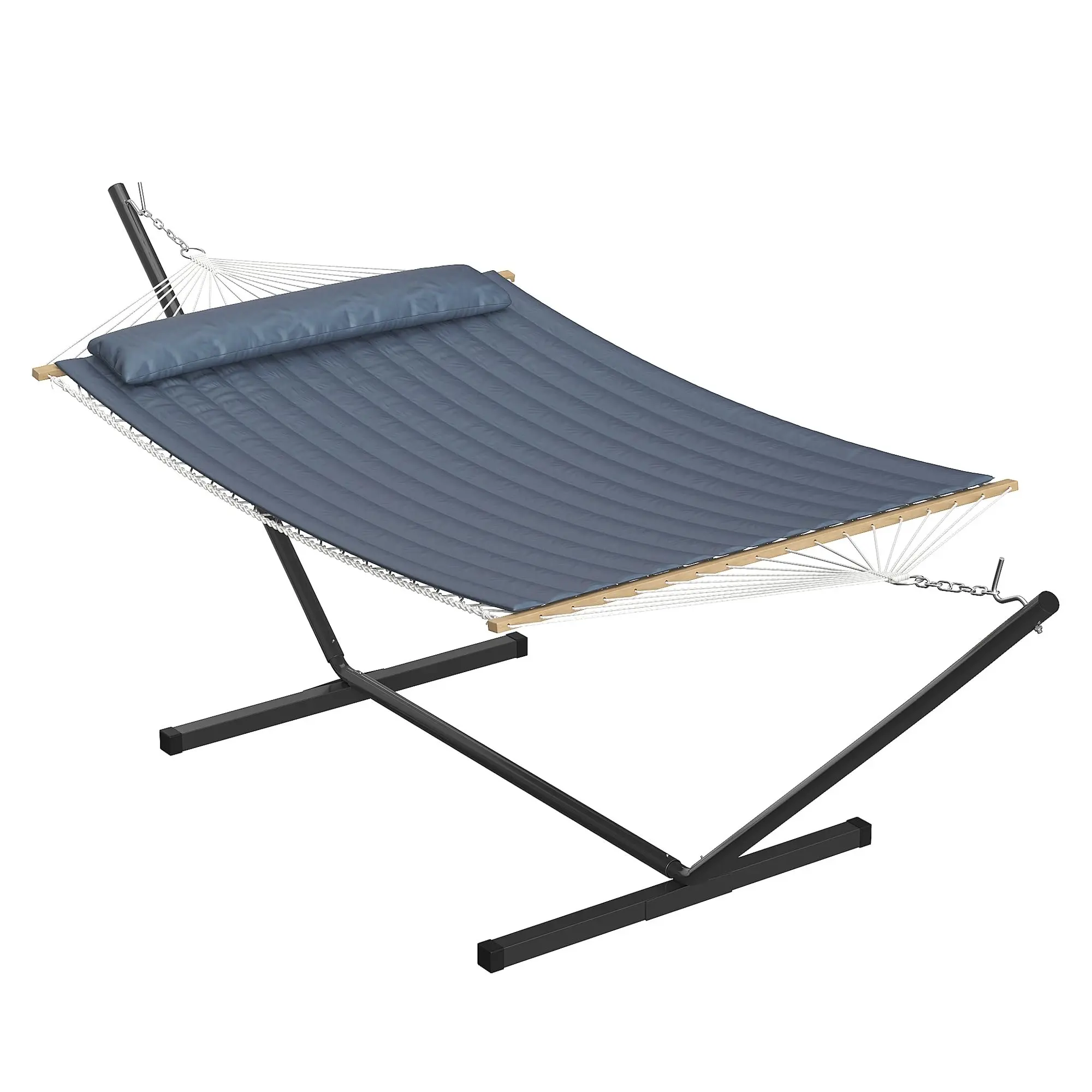 Hammock with Stand,Heavy Duty Portable Steel Frame Hammocks with Quilted Fabric, Cotton Rope Hammock with Polyester Pad, Pillow and Carrying Bag (Dark Gray)
