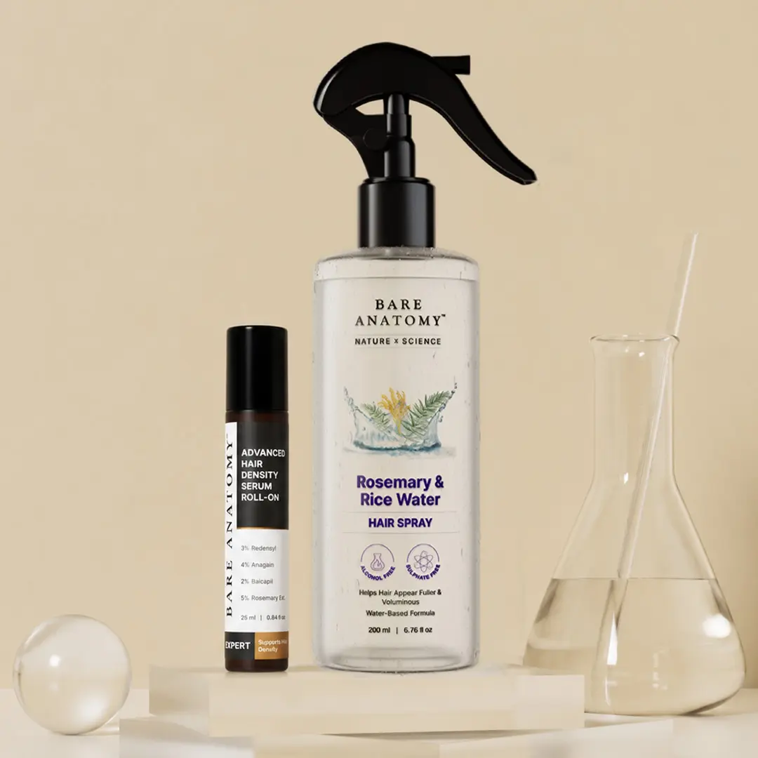 Advanced Hair Density Serum Roll-On with Redensyl (30ml) + Rosemary & Rice Water Hair Spray (200ml)