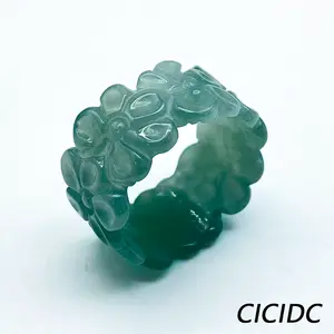 Natural Jade Natural Blue Water Wide Face Ring Flower Blue Water Ring Unisex Niche Personality Daily Versatile Holiday Gift