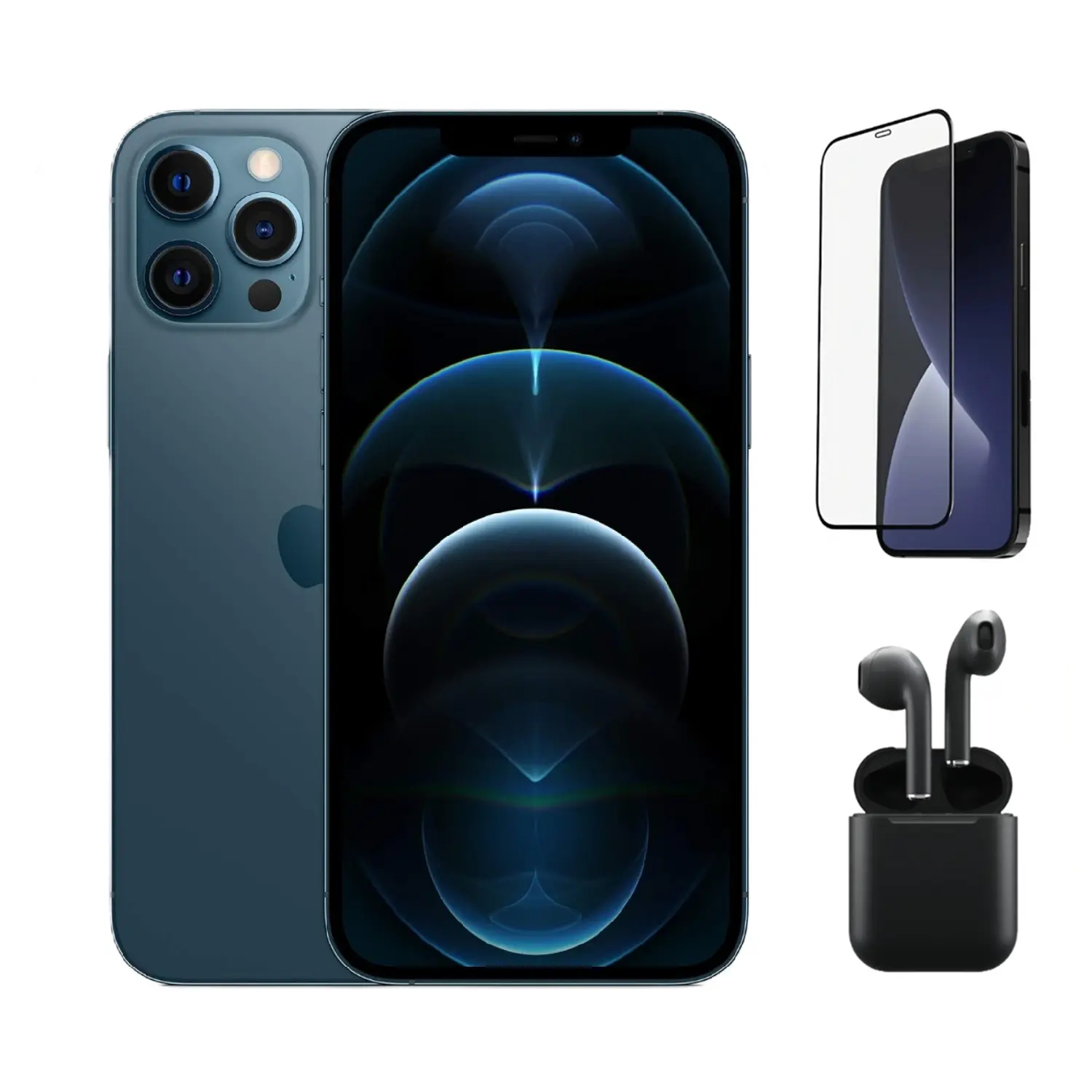 Refurbished Apple iPhone 12 (Unlocked) A2172 Good Condition Bundle with Wireless Earbuds and Tempered Glass Screen Protector & 1 year Warranty