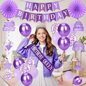 Gorgeous Purple Birthday Party Kit Elegant Queen Crown Sash Banner Balloons Happy Birthday Decorations Kit Includes Purple Birthday Backdrop, Sign, Balloon, Party Decorations, Perfect Gift for Women Girls 30Pcs Multi Age Purple Birthday Theme Supplies